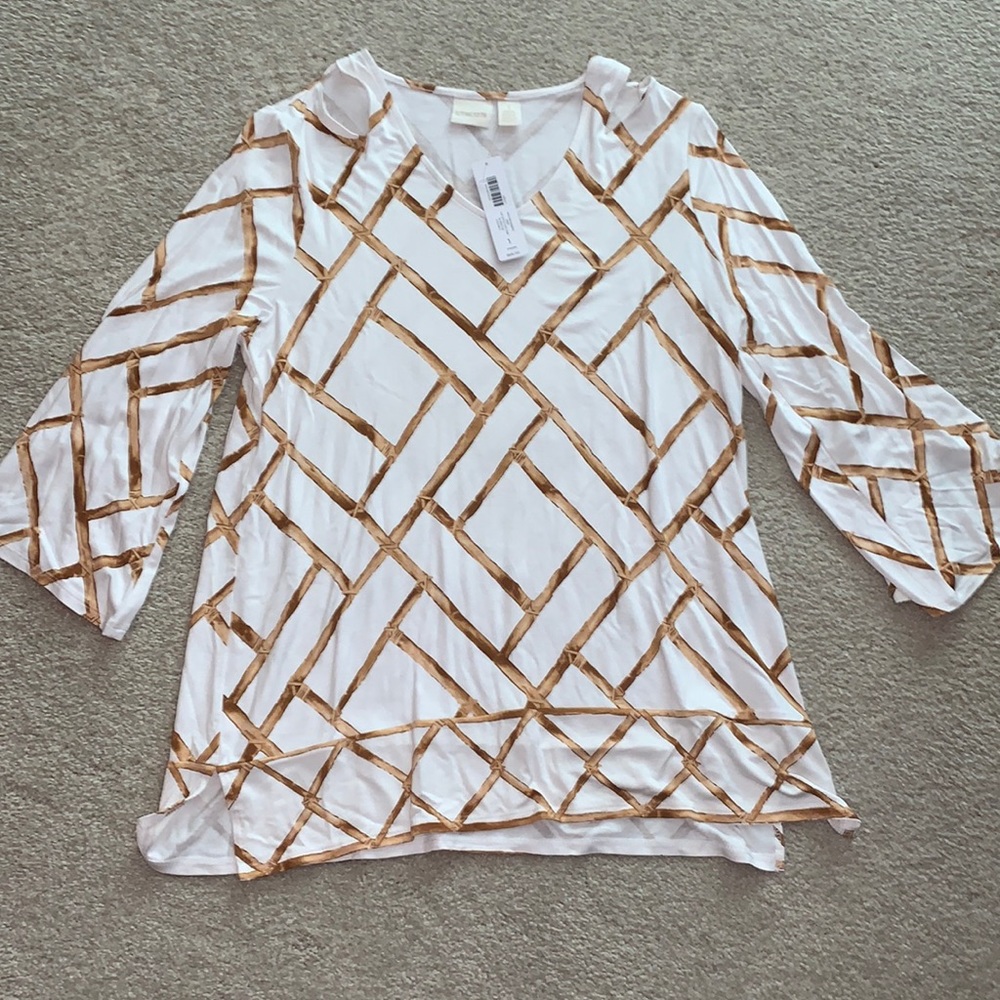 Chico’s white and tan blouse